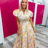 Coral Flower Bouquet Dreams Maxi Dress