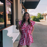 Red Puff Sleeve V-neck Babydoll Romper