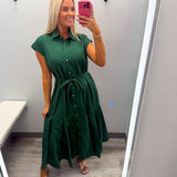 Green Midi with Gold Square Buttons