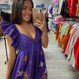 Purple and Gold Multi Color Star Rhinestone Romper