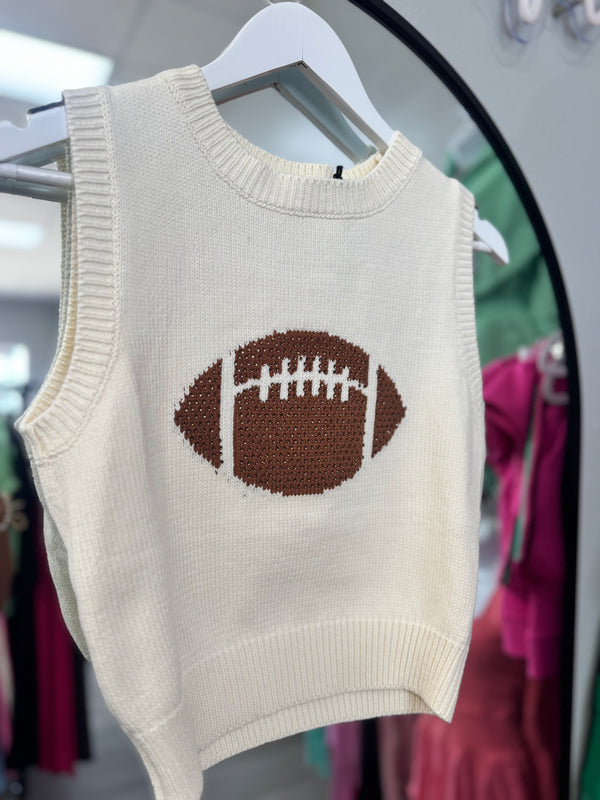 Football Knit Sleeveless Sweater with Rhinestones on
