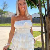 It's My Time Strapless Tired Mini Dress Romper
