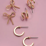 Trio Huggie Bow Hoop Titanium Post Earrings