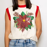 Christmas Poinsettia | Sequin Design Sleeveless (Cream)