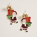 Glitter Santa Claus Bow W Presents Post Earrings