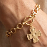 Matte Metallic Cross Charm Toggle Chain Bracelet