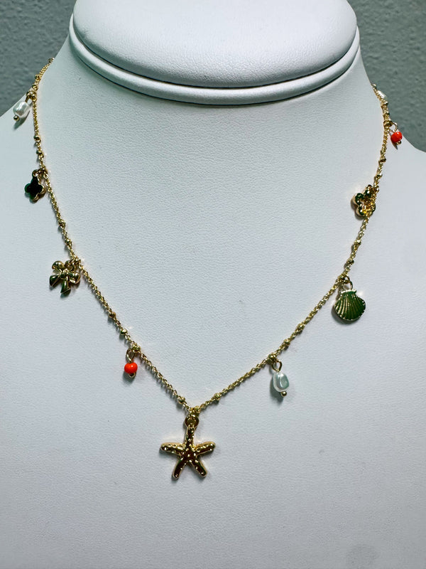 Gold Starfish Multi Charm Necklace