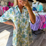 Blue and Yellow Floral Denim Dress