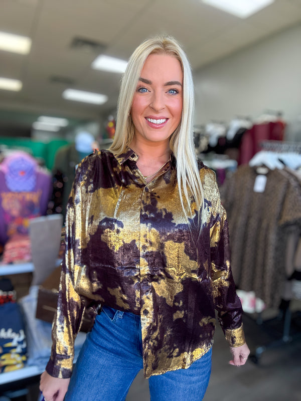 Burgundy And Gold Metallic Top