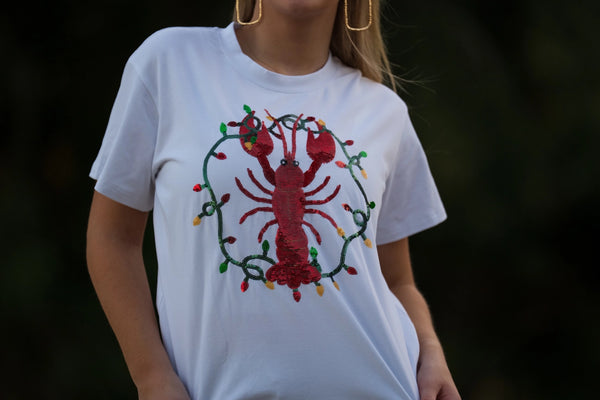 Christmas Crawfish | Women's Sequin Design Tee