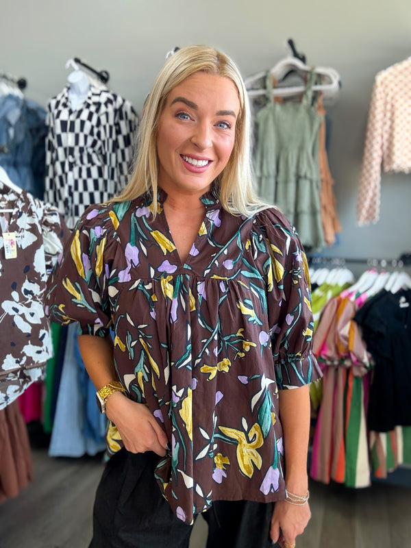 Brown Floral Top