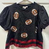 Black and Red Sequin Football Top