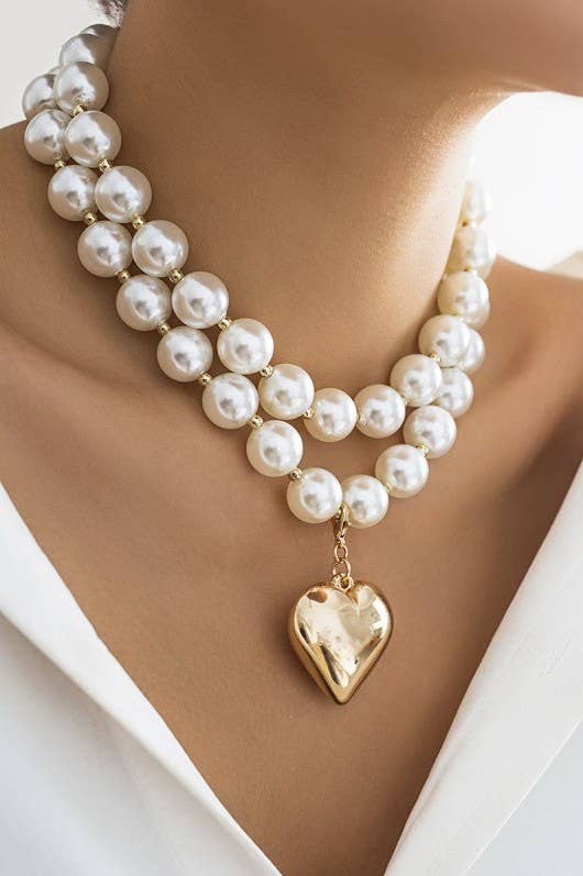 Pearl Beaded Heart Necklace