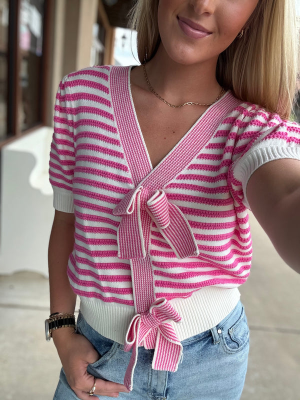 Count My Blessings Spring Stripe Bow Sweater
