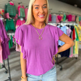 Ruffle Ribbed Top Purple