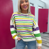 Here for the Beads Mardi Gras Stripe Sweater - Ivory