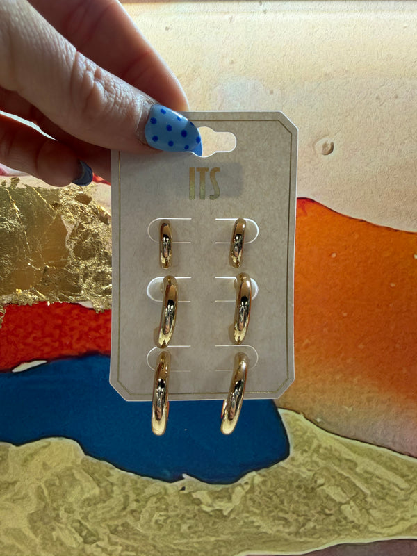 Classic Metal Hoop Earrings - Trio Set
