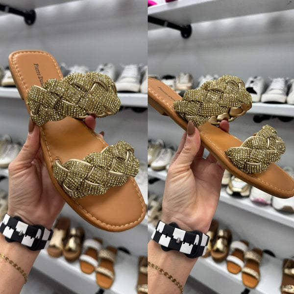 The Chester Sandal Gold Rhinestone