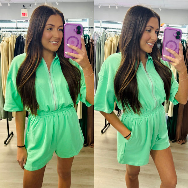 Seafoam Green Zip Romper