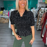 Black and White Polka Dot Collar Top