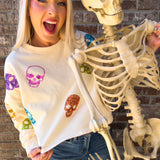 Heads Will Roll Skeleton Halloween Crop Sweatshirt | Cream