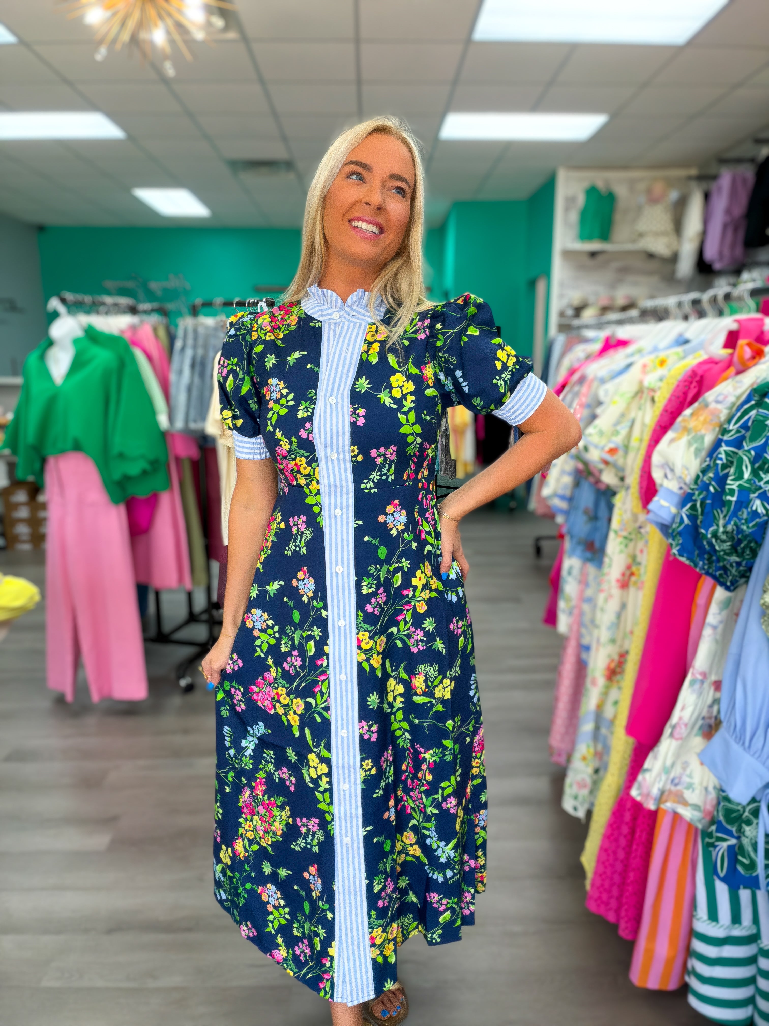 Navy Blossom Dress – Savage Roots Boutique