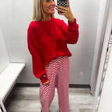 Waffle Longsleeve Top-Red