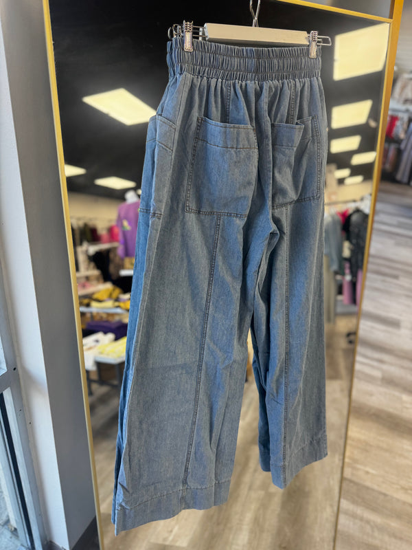 Light Denim Flowy Pocket Pants