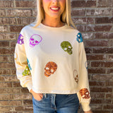 Heads Will Roll Skeleton Halloween Crop Sweatshirt | Cream