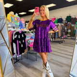 Purple and Gold Sequin Gameday Dress | FINAL SALE