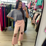 The Leslie Powder Pink Distressed Jeans