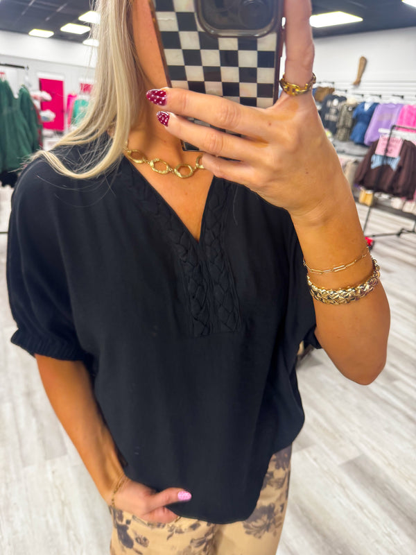 Braided Collar Detail Top