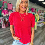 Ribbed Bubble Sleeve Top