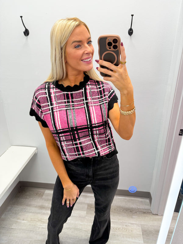 Pretty in Pink Plaid Sweater