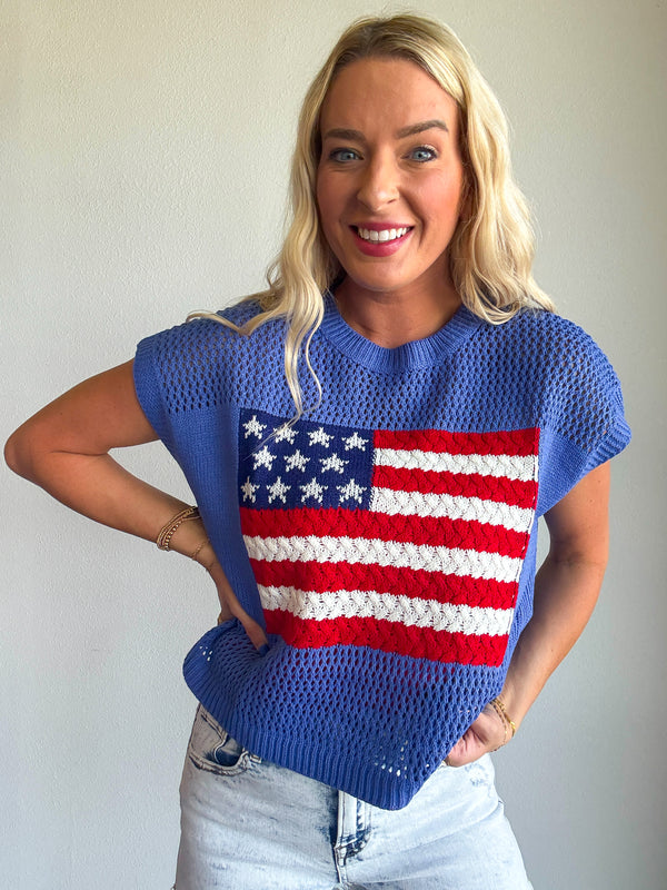 American Flag Open Stitch Sweater Top