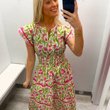 Tulip Fields Smocked Midi Dress | Pink