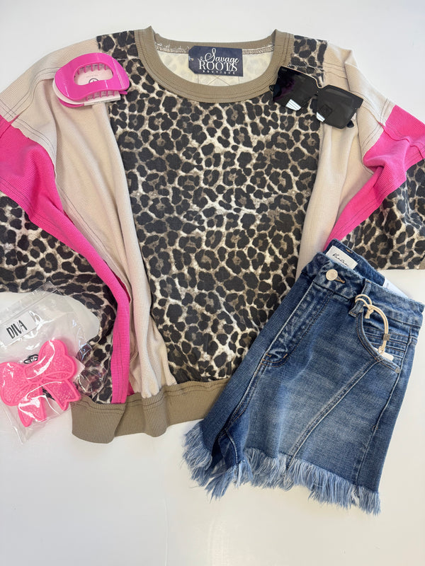 Leopard Mixed Media Top