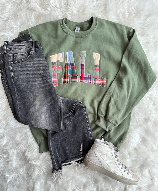 Fall Plaid Embroidery Sweatshirt