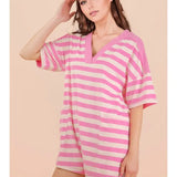 Pink Stripe Casual Knit Romper