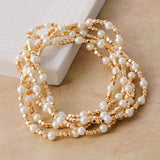 Pearl Gold Cube Bead Stretch Bracelet Set