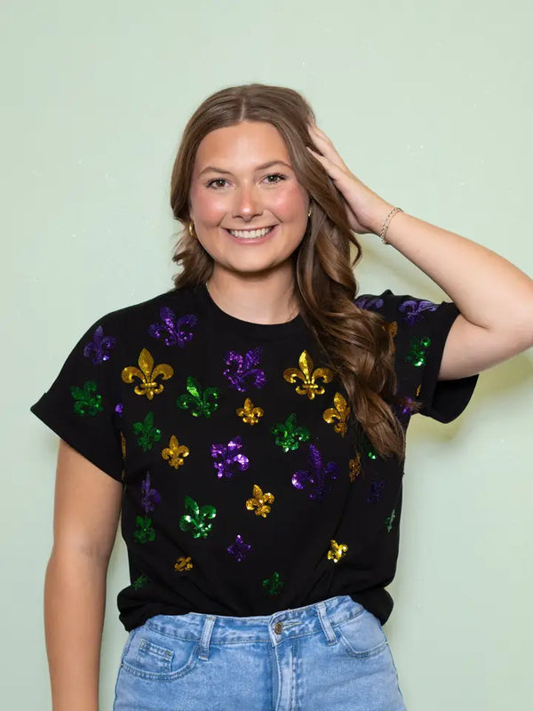 Tiny Scattered Mardi Gras Fleur De Lis | Women's Cuff Sleeve