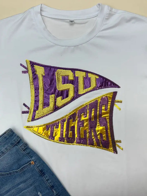 Lsu Tigers Pennant (Licensed) | Women's Sequin Design Tee