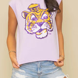 Vintage Louisiana State University (Licensed) | Women's Sequin Design Boxy Tank (Lavender)