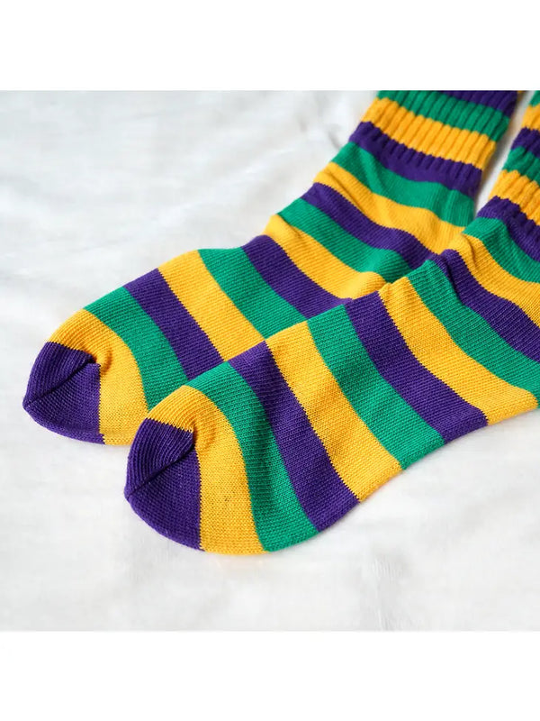 ONE SIZE Mardi Gras Slouchy Socks Boot Socks