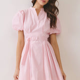 Matching Belted Puff Sleeve Mini Dress