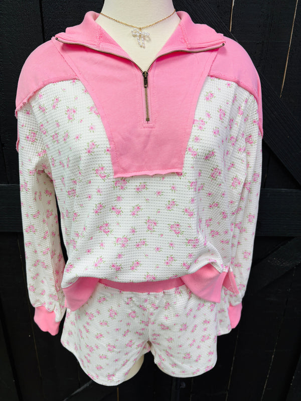 Blushing Petals Lounge Set Floral Zip Set
