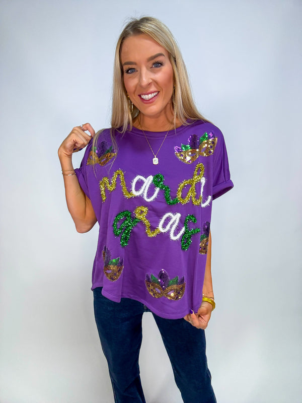 Mardi Gras Tinsel Mask Top