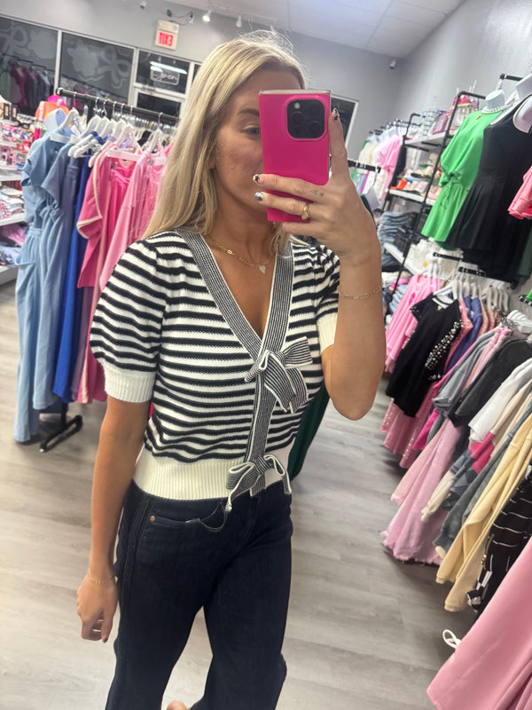 Count My Blessings Spring Stripe Bow Sweater