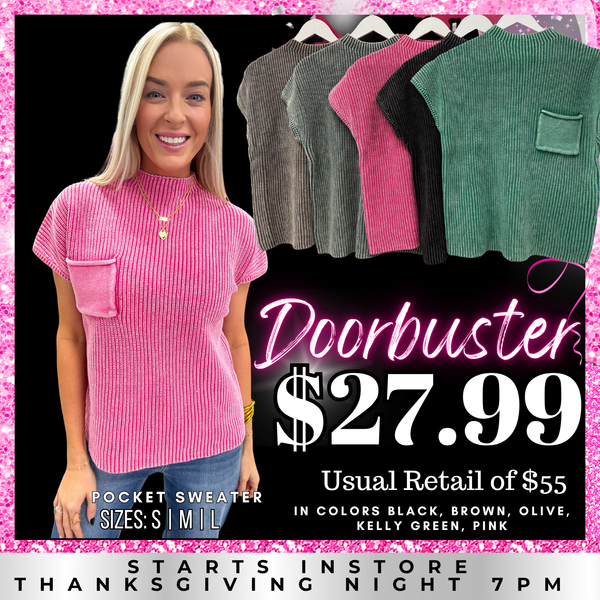 BLACK FRIDAY | Acid Washed Mock Neck Short Sleeve Pocket Sweater