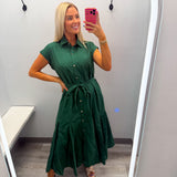 Green Midi with Gold Square Buttons